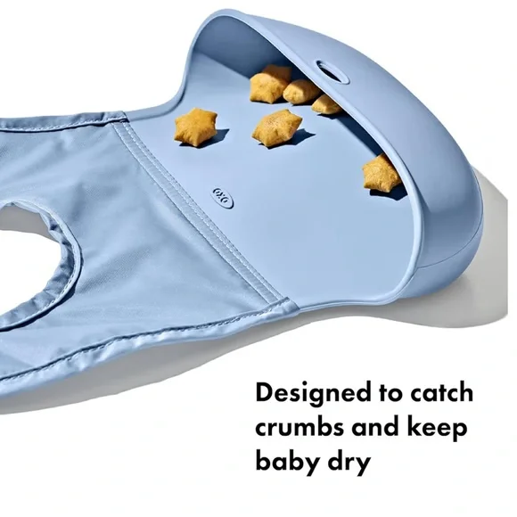 Oxo Silicone Pocket Bibs Roll up - Navy & Teal Green (2 Pack) - Picture 6 of 7